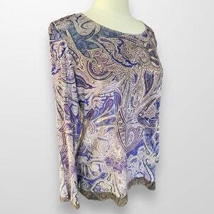 Chico's‎ Woman's Size 1 Small Top Shirt Velvet Stretch Beaded Long Sleeve Tunic